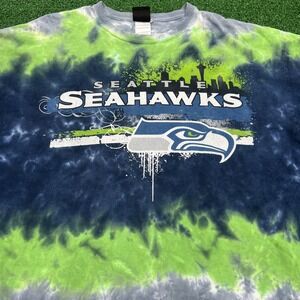 Seattle Seahawks Vintage 90's T-Shirt Tie Dye Green Blue Gray Mens Size 2XL